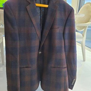 Macy's Tallia 100% Wool Plaid Red blue brown Sport Mens jacket Coat 42R